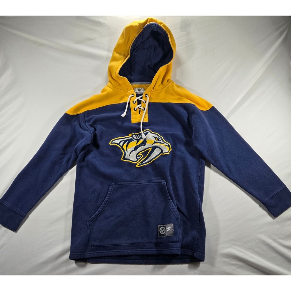 Fanatics Nashville Predators Hoodie Small S Navy Yellow Lace Up Hockey Pullover